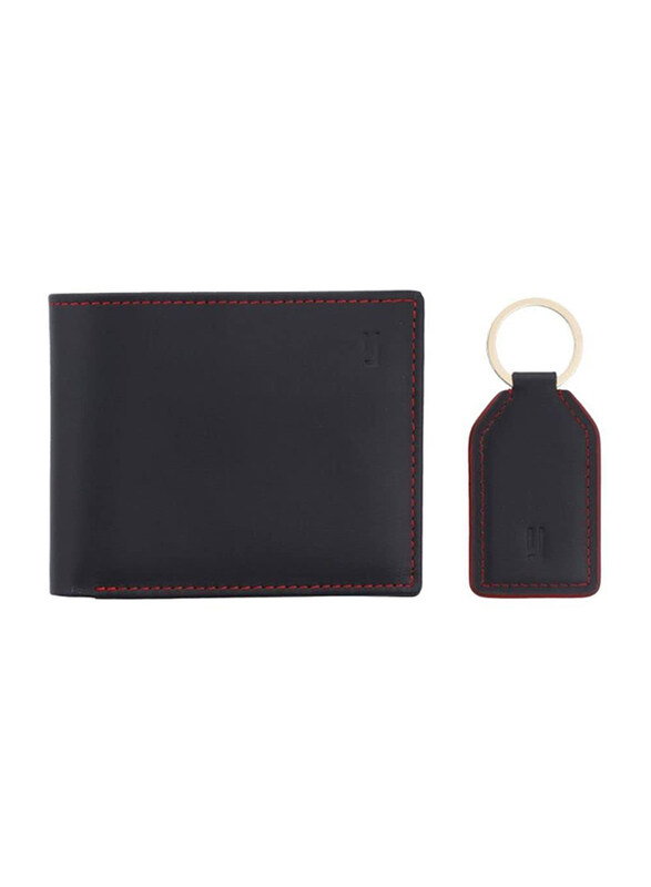 

Jafferjees 2-Piece Genuine Leather Liberty Island Wallet Set for Men, Black/Red