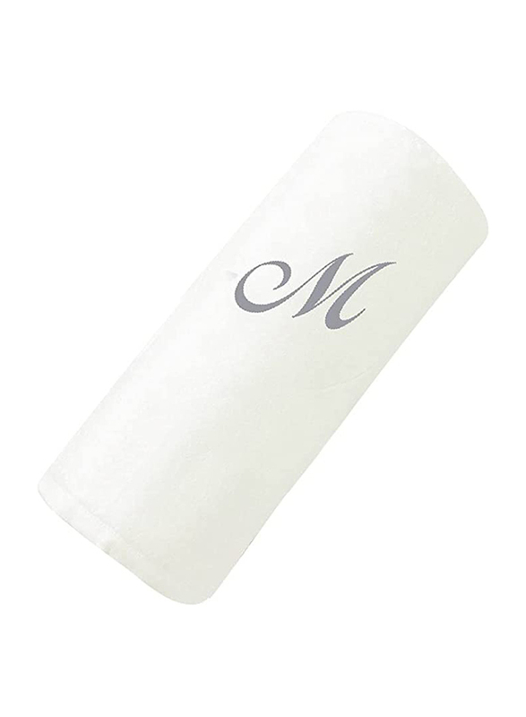 BYFT 100% Cotton Embroidered Letter M Hand Towel, 50 x 80cm, White/Silver