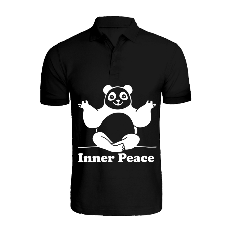 BYFT (Black) Printed Cotton T-shirt (Panda Inner Peace) Personalized Polo Neck T-shirt For Men (2XL)-Set of 1 pc-220 GSM