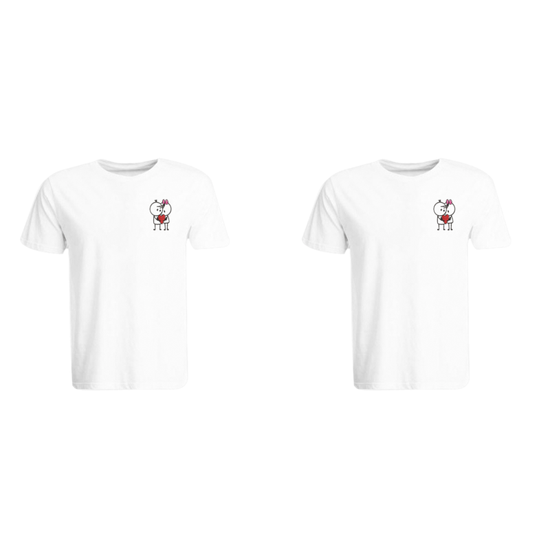 

BYFT (White) Couple Embroidered Cotton T-shirt (Him & Her with Heart Couple) Personalized Round Neck T-shirt (Small)-Set of 2 pcs-190 GSM