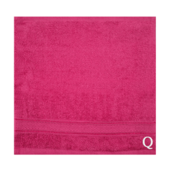 BYFT Daffodil (Fuchsia Pink) Monogrammed Face Towel (30 x 30 Cm-Set of 6) 100% Cotton, Absorbent and Quick dry, High Quality Bath Linen-500 Gsm White Thread Letter "Q"