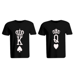 BYFT (Black) Couple Printed Cotton T-shirt (Crown King & Queen) Personalized Round Neck T-shirt (Large)-Set of 2 pcs-190 GSM