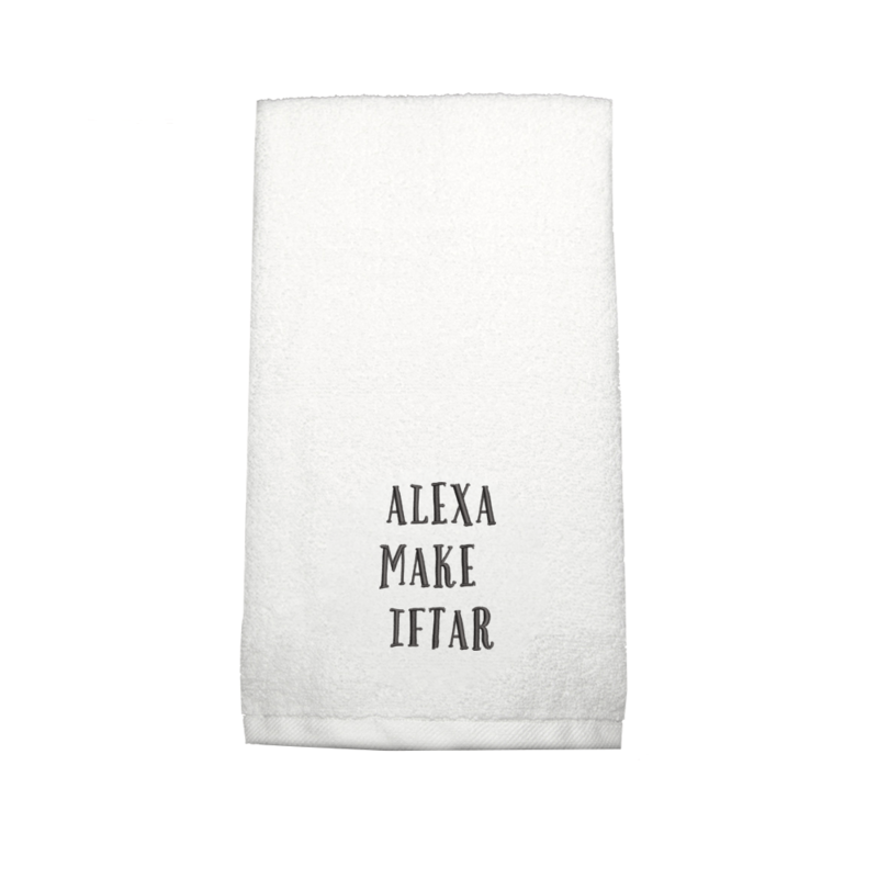 BYFT Embroidered for you (White) Ramadan Theme Personalized Hand Towel (Alexa Make Iftar) 100% Cotton, Highly Absorbent and Quick dry, Premium Kitchen Towel-600 Gsm