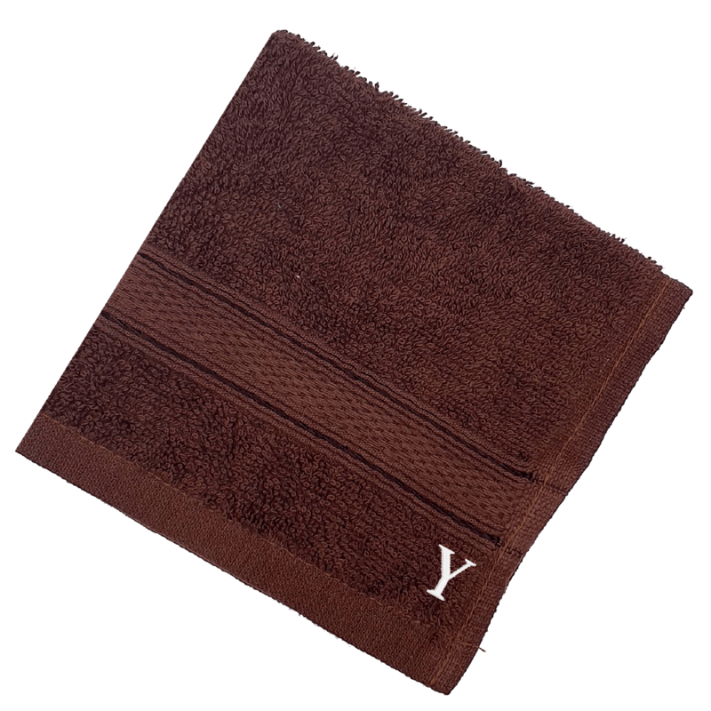 BYFT Daffodil (Brown) Monogrammed Face Towel (30 x 30 Cm-Set of 6) 100% Cotton, Absorbent and Quick dry, High Quality Bath Linen-500 Gsm White Thread Letter "Y"