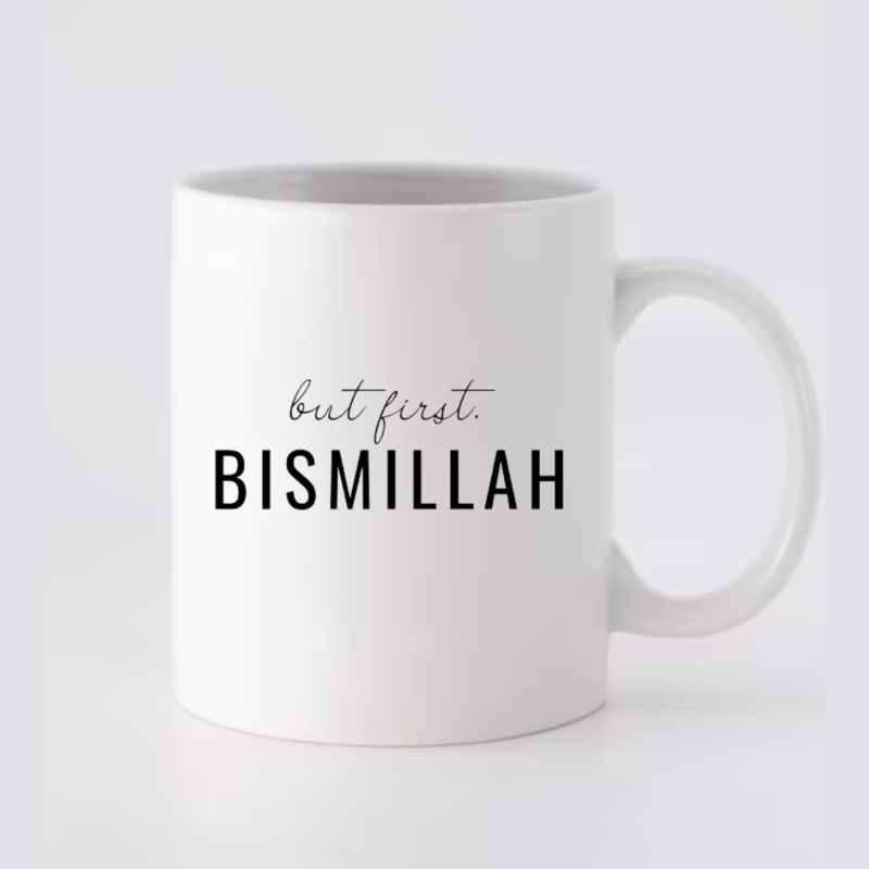 

BYFT (White) Ramadan Printed Ceramic Mug (But first Bismillah) for Gifting -300 ML