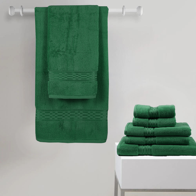 BYFT Home Ultra (Green) 4 Hand Towel (50 x 90 Cm) & 2 Bath Towel (70 x 140 Cm) 100% Cotton Highly Absorbent, High Quality Bath linen with Checkered Dobby 550 Gsm Set of 6