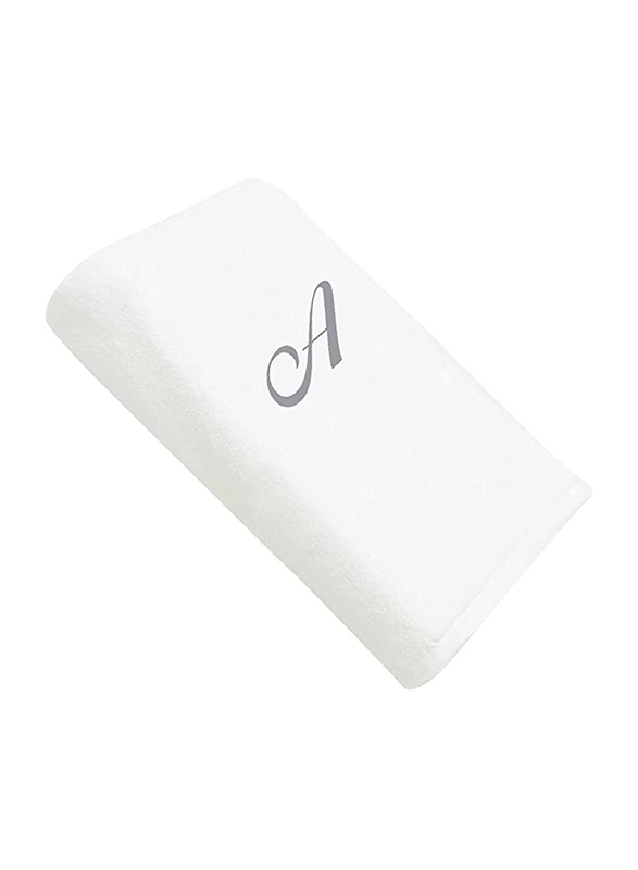 BYFT 100% Cotton Embroidered Letter A Hand Towel, 50 x 80cm, White/Silver