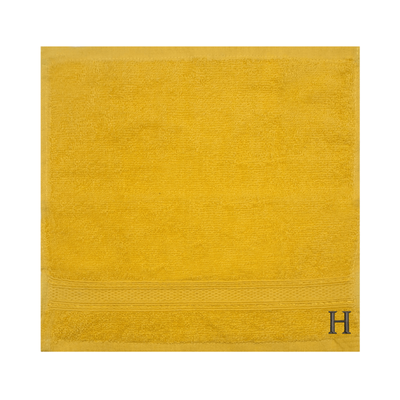 BYFT Daffodil (Yellow) Monogrammed Face Towel (30 x 30 Cm-Set of 6) 100% Cotton, Absorbent and Quick dry, High Quality Bath Linen-500 Gsm Black Thread Letter "H"