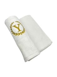 BYFT 100% Cotton Embroidered Monogrammed Letter Y Hand Towel, 50 x 80cm, White/Gold
