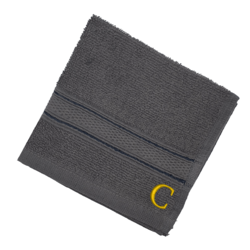 BYFT Daffodil (Dark Grey) Monogrammed Face Towel (30 x 30 Cm - Set of 6) 100% Cotton, Absorbent and Quick dry, High Quality Bath Linen- 500 Gsm Golden Thread Letter "C"