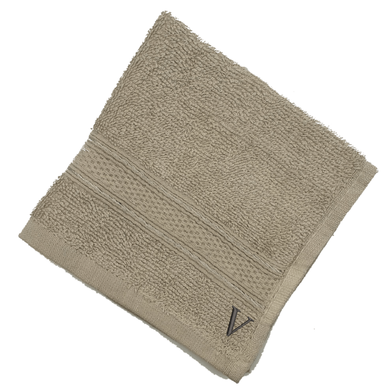 BYFT Daffodil (Light Grey) Monogrammed Face Towel (30 x 30 Cm-Set of 6) 100% Cotton, Absorbent and Quick dry, High Quality Bath Linen-500 Gsm Black Thread Letter "V"