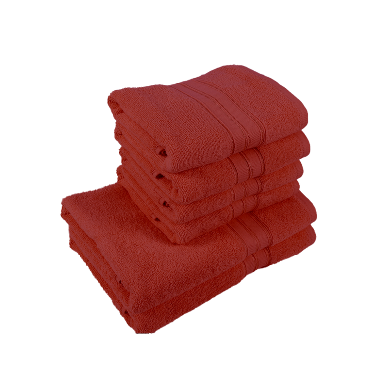 BYFT Home Trendy (Red) 4 Hand Towel (50 x 90 Cm) & 2 Bath Towel (70 x 140 Cm) 100% Cotton Highly Absorbent, High Quality Bath linen with Striped Dobby 550 Gsm Set of 6