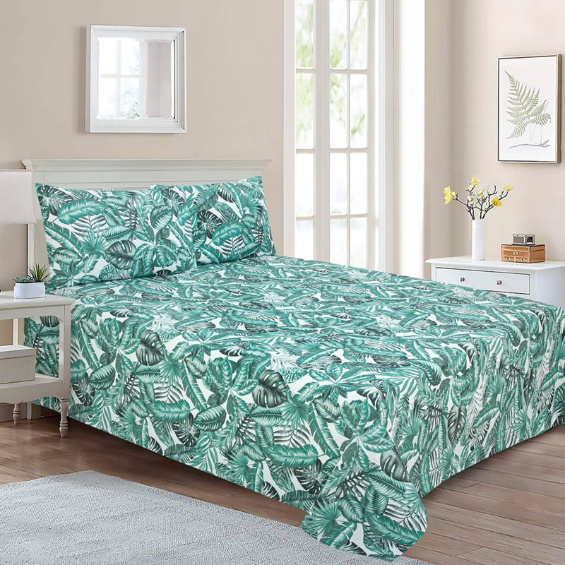 

BYFT Home Design King Flat Sheet 240 x 260 Cm 2 Pillow Cover 50 x 80 Cm Printed Banana Palm 100% Cotton Set of 3