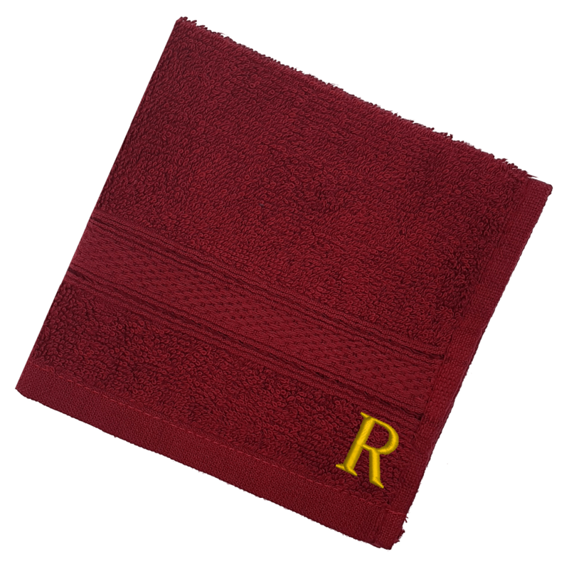 BYFT Daffodil (Burgundy) Monogrammed Face Towel (30 x 30 Cm-Set of 6) 100% Cotton, Absorbent and Quick dry, High Quality Bath Linen-500 Gsm Golden Thread Letter "R"