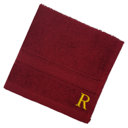 BYFT Daffodil (Burgundy) Monogrammed Face Towel (30 x 30 Cm-Set of 6) 100% Cotton, Absorbent and Quick dry, High Quality Bath Linen-500 Gsm Golden Thread Letter "R"