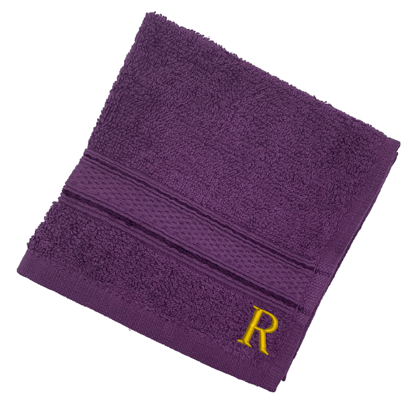 BYFT Daffodil (Purple) Monogrammed Face Towel (30 x 30 Cm-Set of 6) 100% Cotton, Absorbent and Quick dry, High Quality Bath Linen-500 Gsm Golden Thread Letter "R"