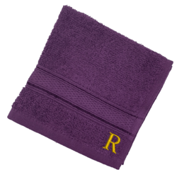 BYFT Daffodil (Purple) Monogrammed Face Towel (30 x 30 Cm-Set of 6) 100% Cotton, Absorbent and Quick dry, High Quality Bath Linen-500 Gsm Golden Thread Letter "R"