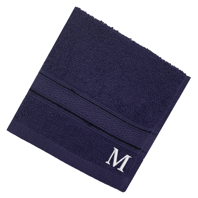 BYFT Daffodil (Navy Blue) Monogrammed Face Towel (30 x 30 Cm-Set of 6) 100% Cotton, Absorbent and Quick dry, High Quality Bath Linen-500 Gsm White Thread Letter "M"
