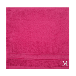 BYFT Daffodil (Fuchsia Pink) Monogrammed Face Towel (30 x 30 Cm-Set of 6) 100% Cotton, Absorbent and Quick dry, High Quality Bath Linen-500 Gsm White Thread Letter "M"