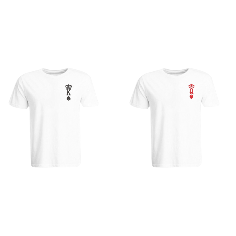 

BYFT (White) Couple Embroidered Cotton T-shirt (Crown King & Queen) Personalized Round Neck T-shirt (XL)-Set of 2 pcs-190 GSM