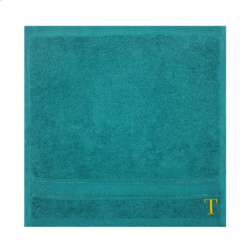 BYFT Daffodil (Turquoise Blue) Monogrammed Face Towel (30 x 30 Cm-Set of 6) 100% Cotton, Absorbent and Quick dry, High Quality Bath Linen-500 Gsm Golden Thread Letter "T"