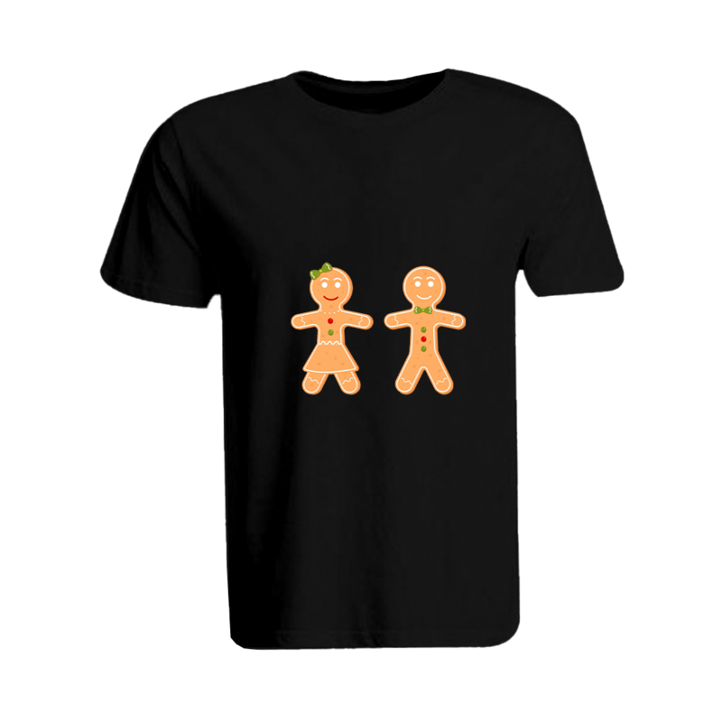 

BYFT (Black) Holiday Themed Printed Cotton T-shirt (Gingerbread) Unisex Personalized Round Neck T-shirt (Small)-Set of 1 pc-190 GSM