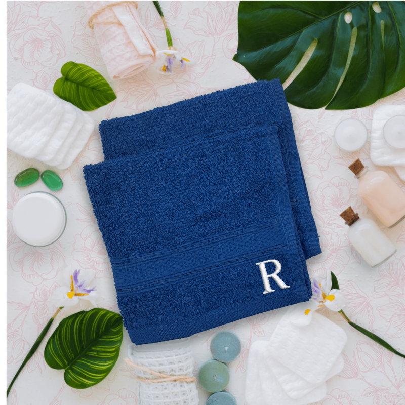 BYFT Daffodil (Royal Blue) Monogrammed Face Towel (30 x 30 Cm-Set of 6) 100% Cotton, Absorbent and Quick dry, High Quality Bath Linen-500 Gsm White Thread Letter "R"