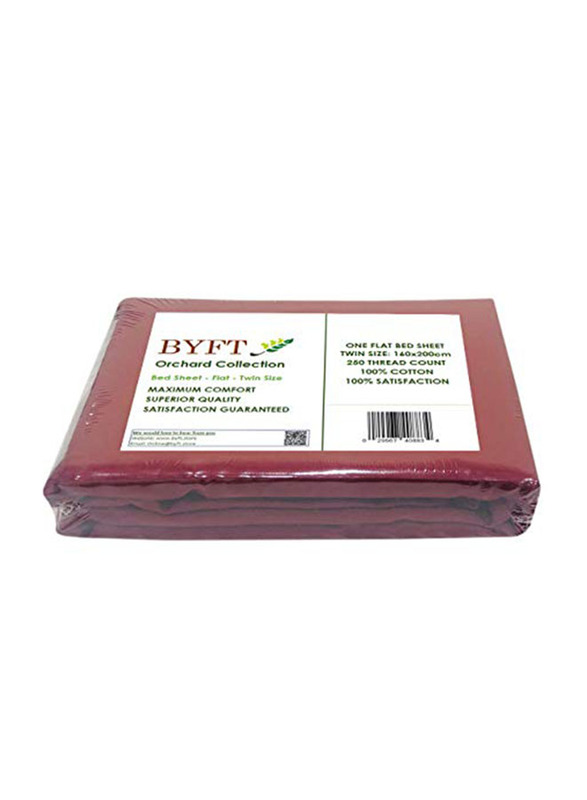 BYFT Orchard 100% Cotton Lightweight Flat Bed Sheet, Twin, Maroon