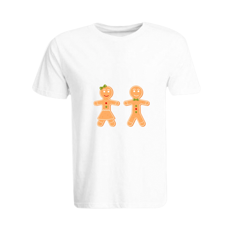 BYFT (White) Holiday Themed Printed Cotton T-shirt (Gingerbread) Unisex Personalized Round Neck T-shirt (XL)-Set of 1 pc-190 GSM