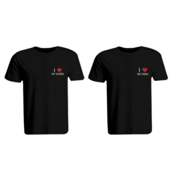 BYFT (Black) Couple Embroidered Cotton T-shirt (I Love My King & Queen) Personalized Round Neck T-shirt (Small)-Set of 2 pcs-190 GSM