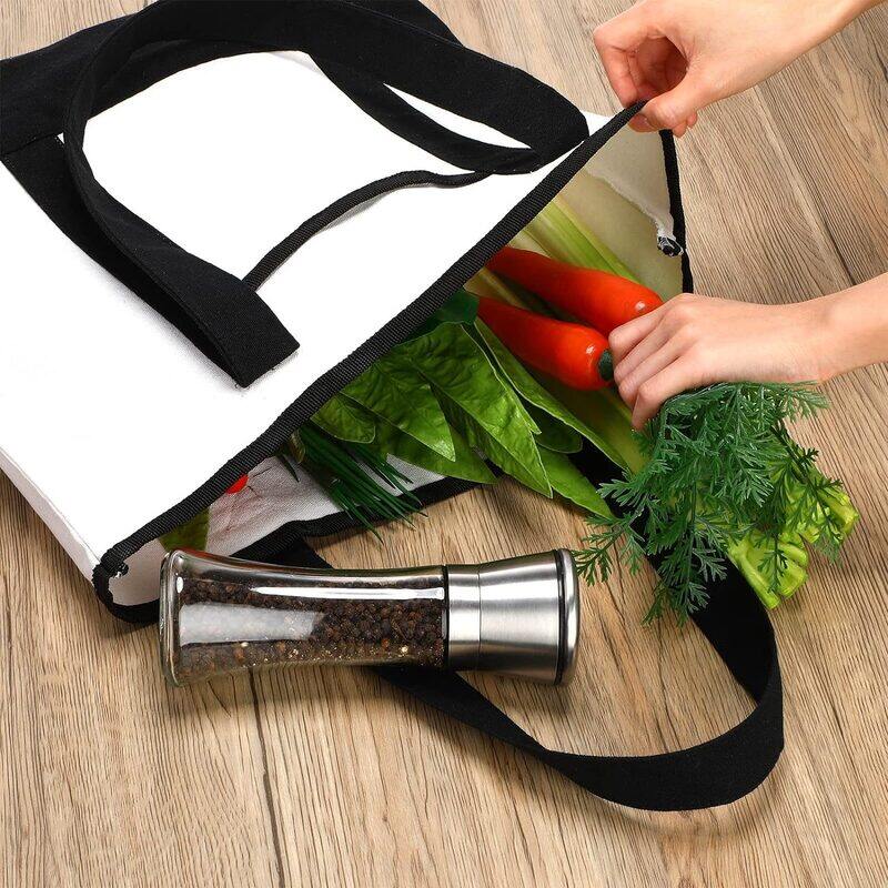 BYFT Natural Cotton Canvas Tote Bag with Black Tape Handles