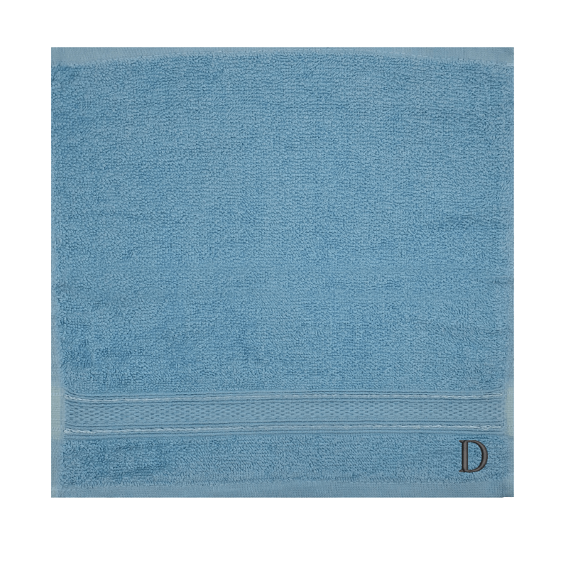 BYFT Daffodil (Light Blue) Monogrammed Face Towel (30 x 30 Cm - Set of 6) 100% Cotton, Absorbent and Quick dry, High Quality Bath Linen- 500 Gsm Black Thread Letter "D"