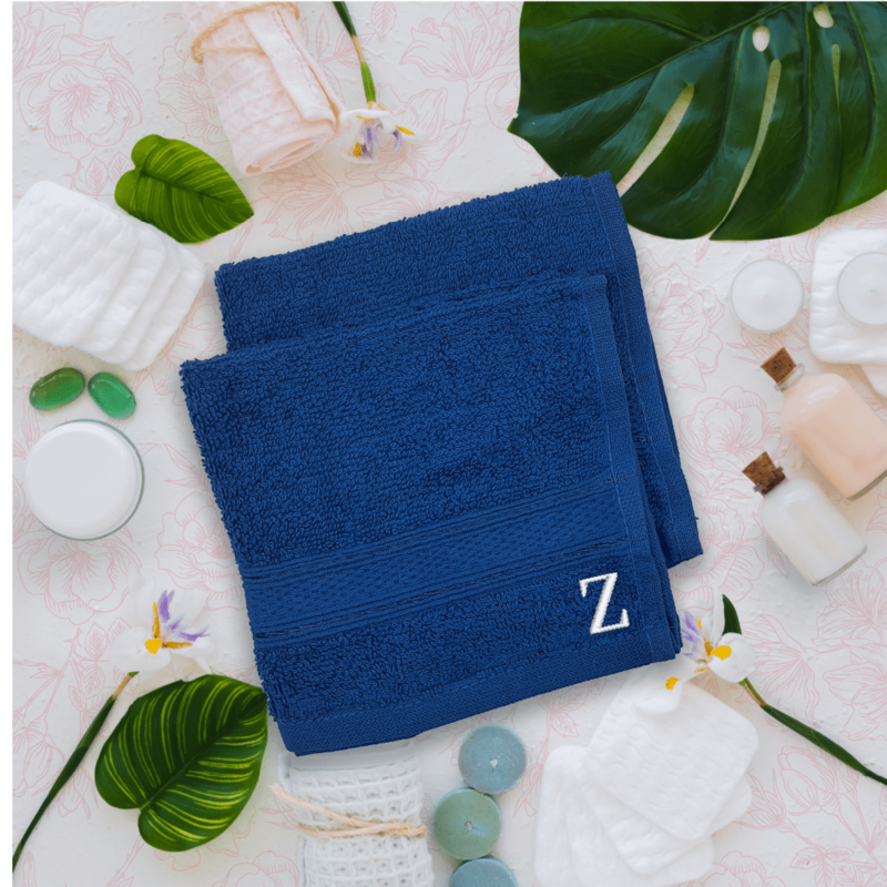 BYFT Daffodil (Royal Blue) Monogrammed Face Towel (30 x 30 Cm-Set of 6) 100% Cotton, Absorbent and Quick dry, High Quality Bath Linen-500 Gsm White Thread Letter "Z"