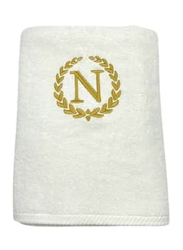 BYFT 100% Cotton Embroidered Monogrammed Letter N Hand Towel, 50 x 80cm, White/Gold
