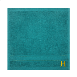 BYFT Daffodil (Turquoise Blue) Monogrammed Face Towel (30 x 30 Cm-Set of 6) 100% Cotton, Absorbent and Quick dry, High Quality Bath Linen-500 Gsm Golden Thread Letter "H"