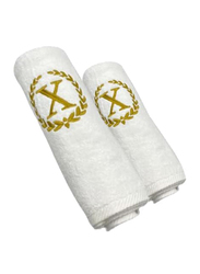 BYFT 2-Piece 100% Cotton Embroidered Letter X Bath & Hand Towel Set, White/Gold