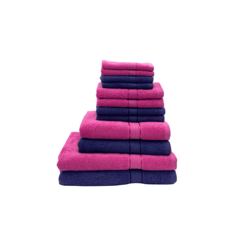 Daffodil(Fuchsia Pink & Navy Blue)100% Cotton Premium Bath Linen Set(4 Face,4 Hand,2 Adult & 2 Kids Bath Towels with 2 Adult & 2,6yr Kids Bathrobe)Super Soft,Quick Dry & Highly Absorbent Pack of 16Pc