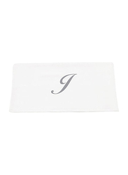 BYFT 100% Cotton Embroidered Letter J Bath Towel, 70 x 140cm, White/Silver