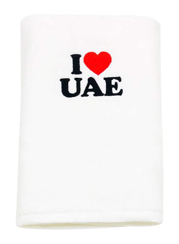 BYFT 100% Cotton Embroidered I Love UAE Hand Towel, 50 x 80cm, White/Red