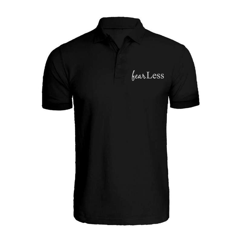 BYFT (Black) Embroidered Cotton T-shirt (Fear Less) Personalized Polo Neck T-shirt For Women (Small)-Set of 1 pc-220 GSM