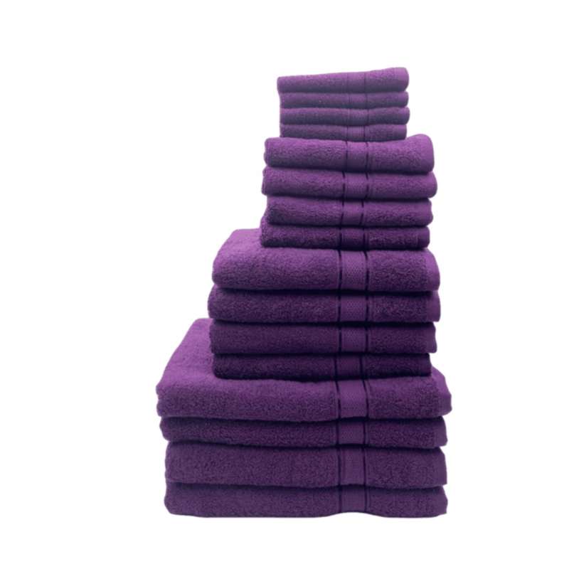 BYFT Daffodil (Purple) 100% Cotton Premium Bath Linen Set (4 Face, 4 Hand, 4 Adult Bath, & 4 Kids Bath Towels) Super Soft, Quick Dry, and Highly Absorbent Family Bath Linen Pack -Set of 16 Pcs