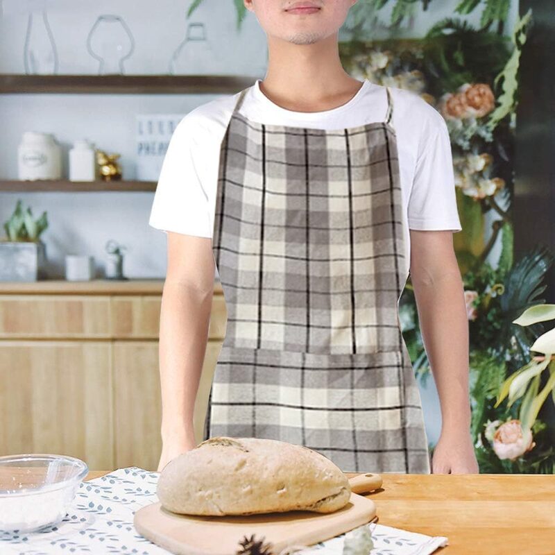 BYFT Orchard Kitchen Apron- Checks ( Light Grey & Black )