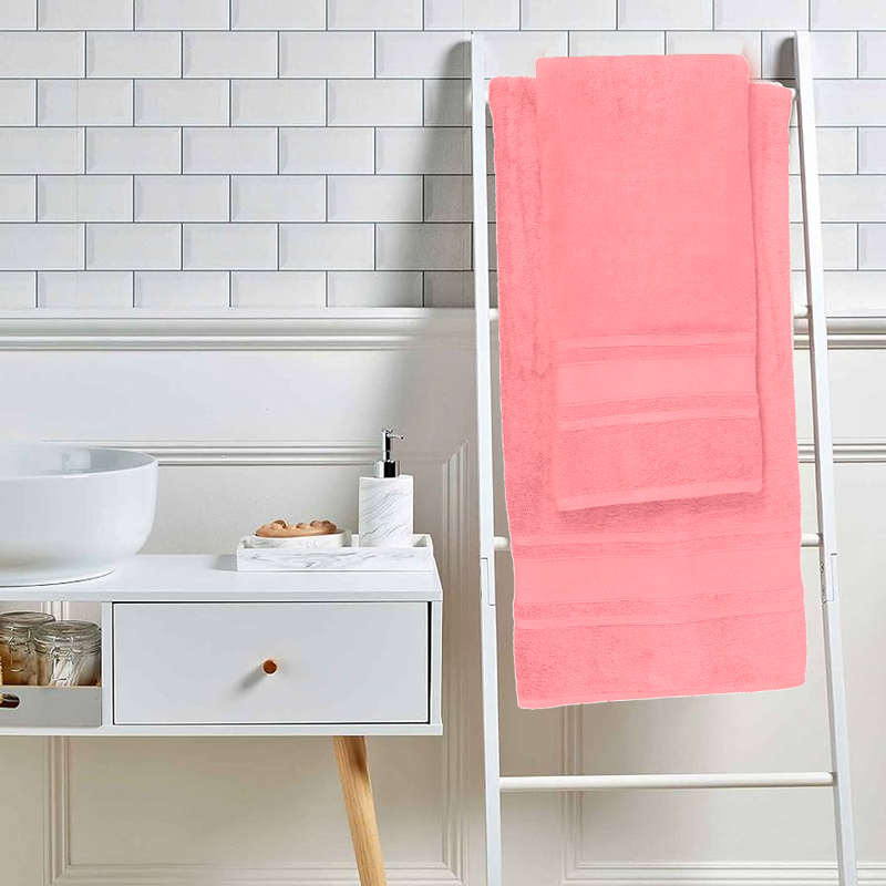 BYFT Home Castle (Pink) 4 Hand Towel (50 x 90 Cm) & 2 Bath Towel (70 x 140 Cm) 100% Cotton Highly Absorbent, High Quality Bath linen with Diamond Dobby 550 Gsm Set of 6