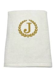 BYFT 2-Piece 100% Cotton Embroidered Letter J Bath & Hand Towel Set, White/Gold