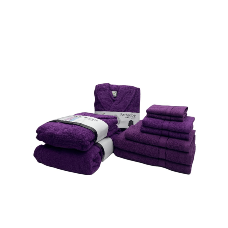 Daffodil(Purple)100% Cotton Premium Bath Linen Set(2 Face,2 Hand,2 Adult & 1 Kids Bath Towels with 2 Adult & 1,10yr Kids Bathrobe)Super Soft,Quick Dry & Highly Absorbent Family Pack of 10Pc