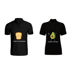 BYFT (Black) Couple Printed Cotton T-shirt (The Avocado to My Toast) Personalized Polo Neck T-shirt (XL)-Set of 2 pcs-220 GSM