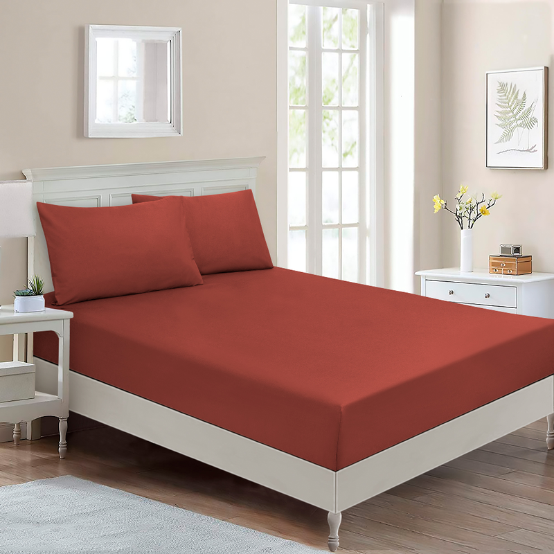 

BYFT Home Design Single Fitted Sheet 90 x 200 Cm 1 Pillow Cover 50 x 80 Cm All Around Elastic Amarande 100% Cotton Set of 2