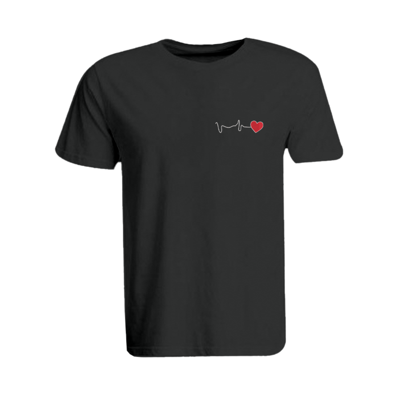 BYFT (Black) Embroidered Cotton T-shirt (Heartbeat ) Personalized Round Neck T-shirt For Women (XL)-Set of 1 pc-190 GSM