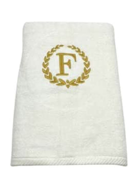BYFT 100% Cotton Embroidered Monogrammed Letter F Hand Towel, 50 x 80cm, White/Gold