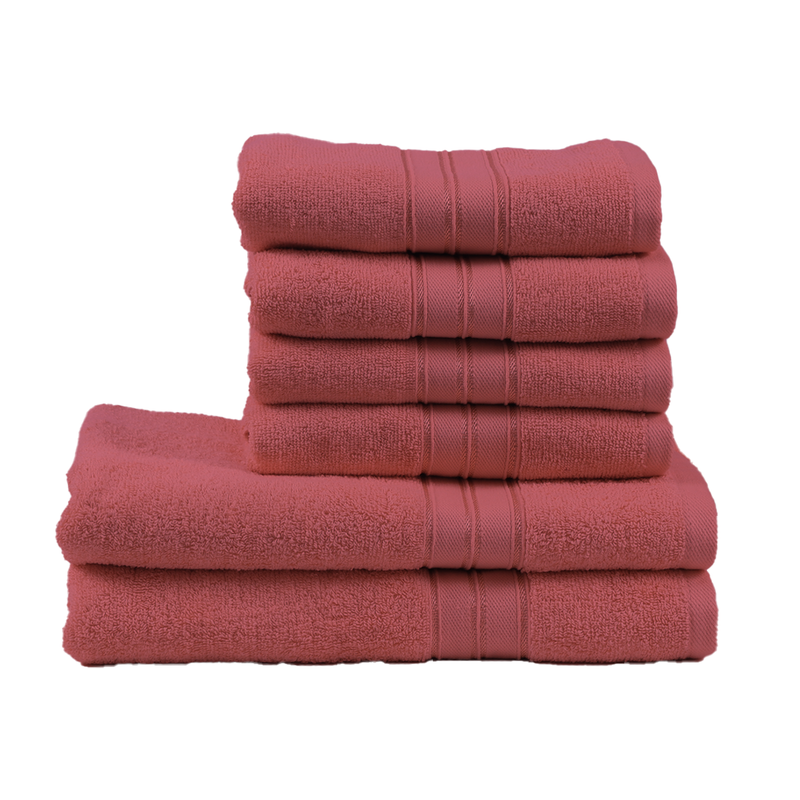 BYFT Home Trendy (Pink) 4 Hand Towel (50 x 90 Cm) & 2 Bath Towel (70 x 140 Cm) 100% Cotton Highly Absorbent, High Quality Bath linen with Striped Dobby 550 Gsm Set of 6